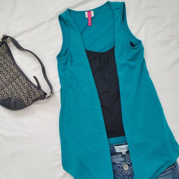 2 in 1 Teal Cardigan with built in Black Camisole - Picture 1 of 10